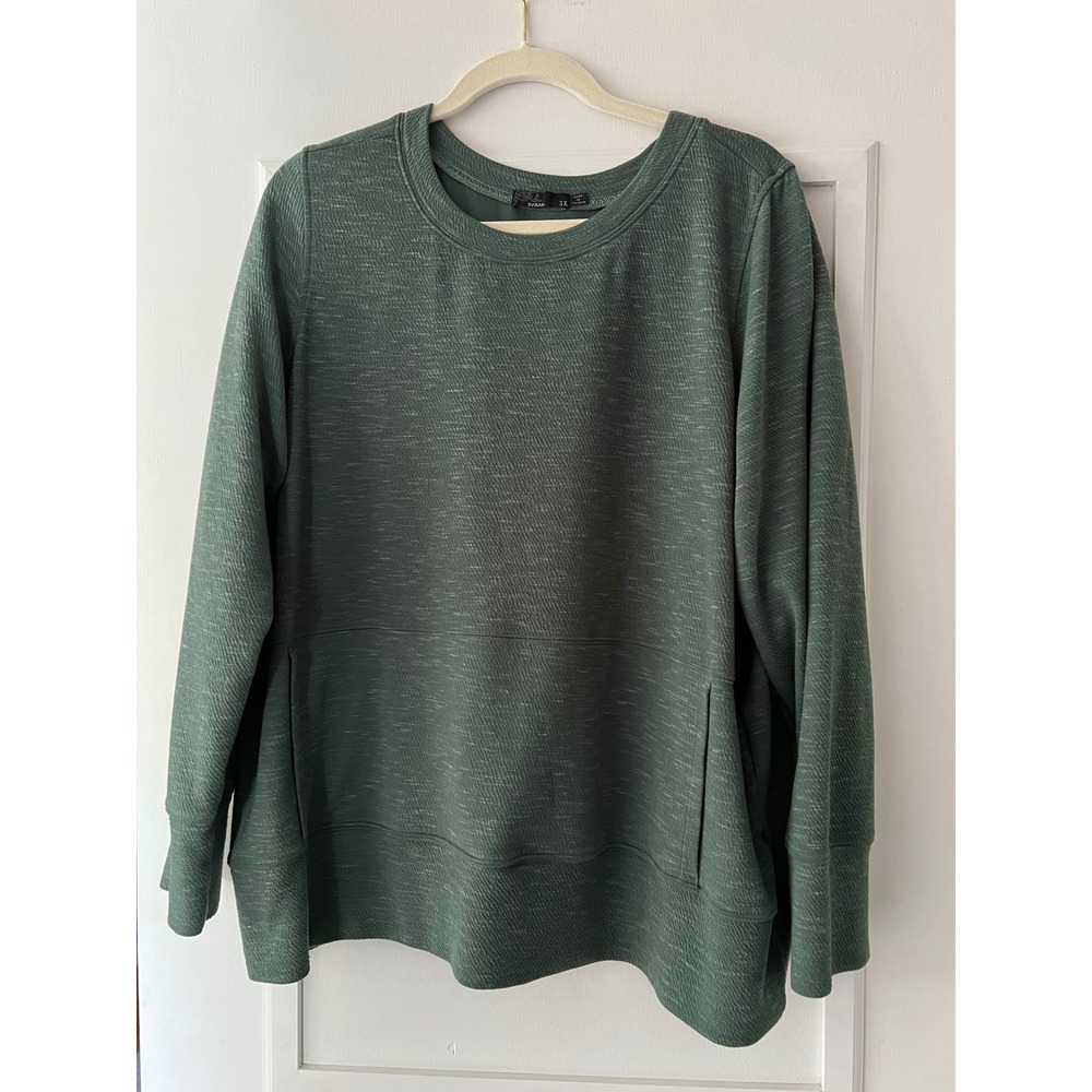 Prana Mens 3X Green Space Dye Long Sleeve Crewneck Sweatshirt Kangaroo Pocket